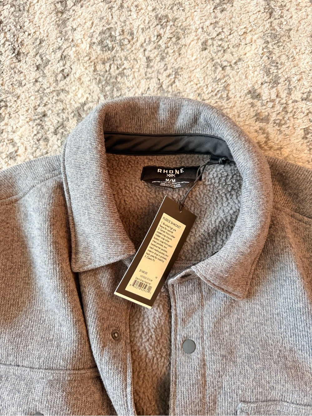 Rhone Dark Grey Fleece Schacket Size Medium Men’s - Picture 2 of 3